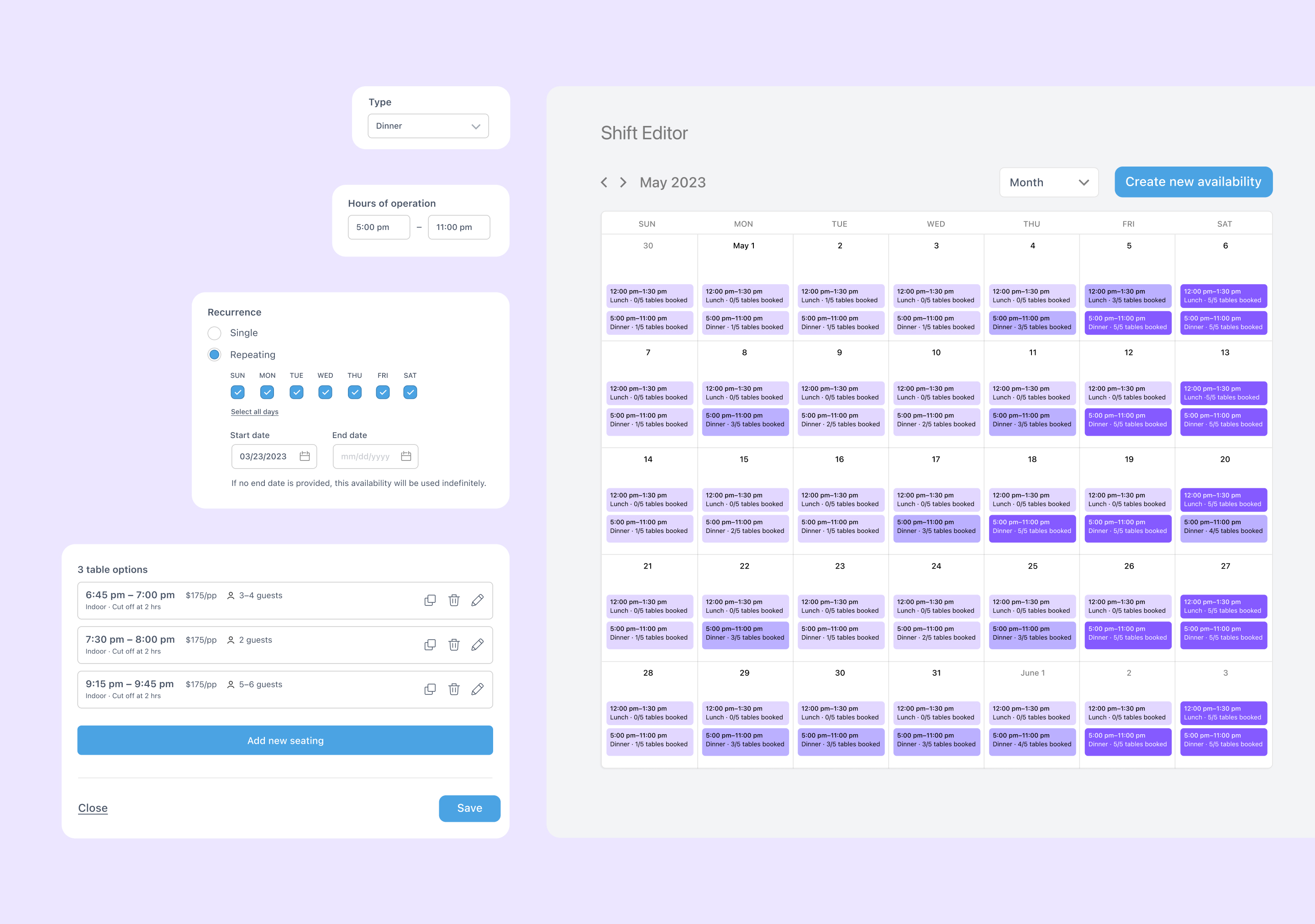 Restaurant Shift Editor